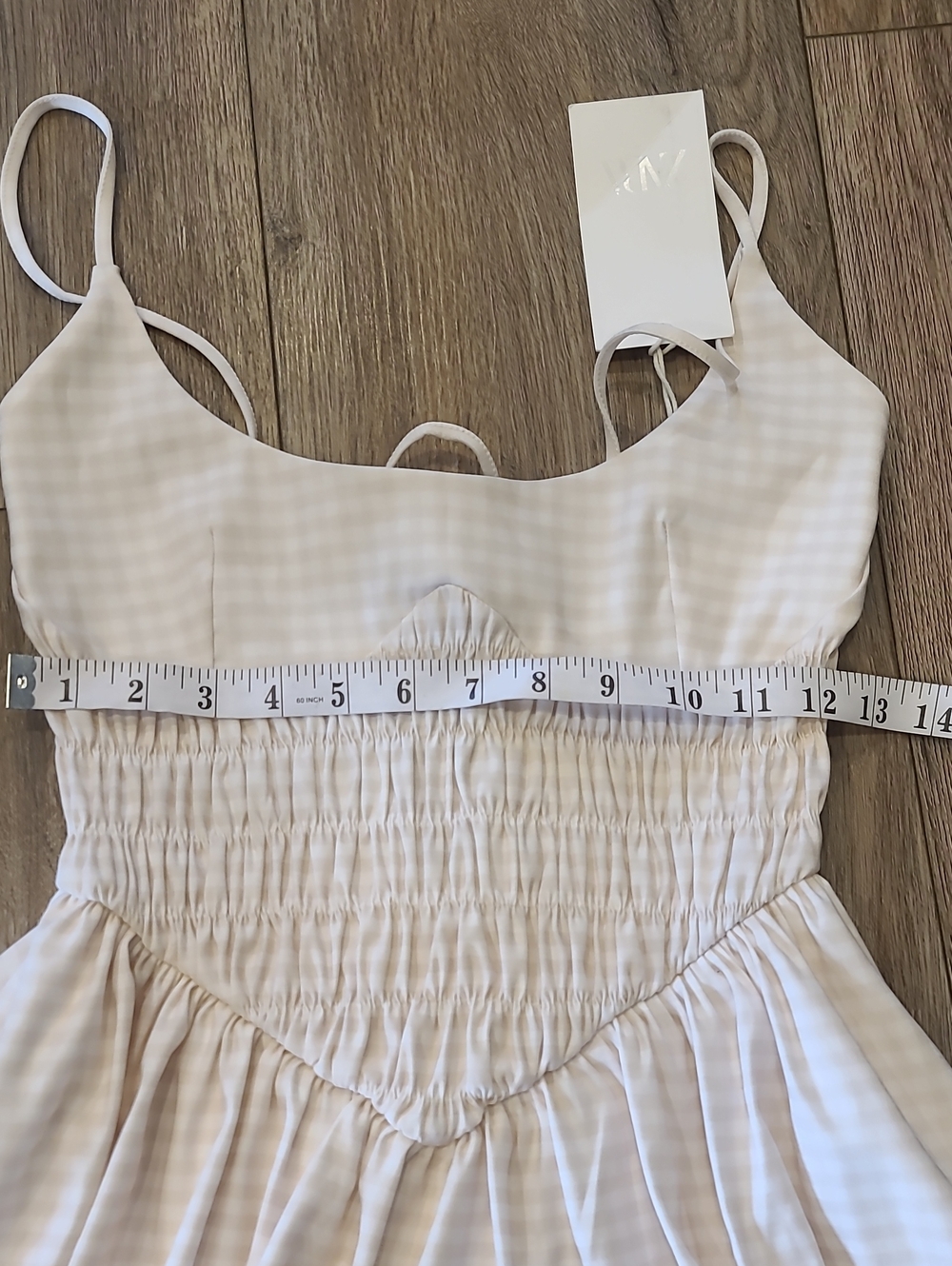 Zara Cream Gingham Smocked Corset Bubble Puffball Dress NWT S - Picture 6 of 9
